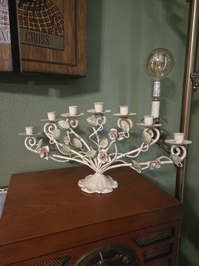 Vibtage Italian Tole Floral Metal Candelabra